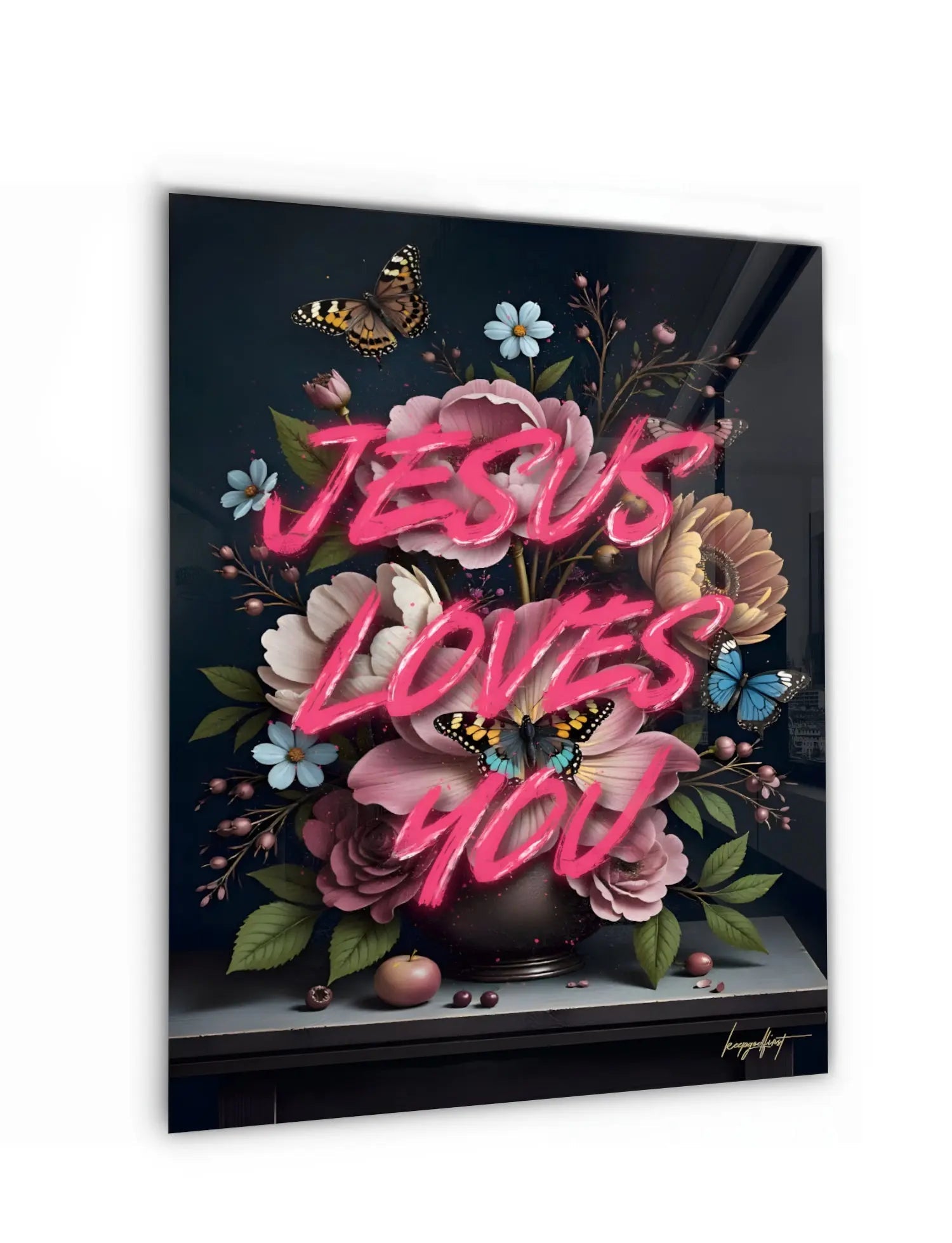 Jesus Loves You - Glas Wandbild